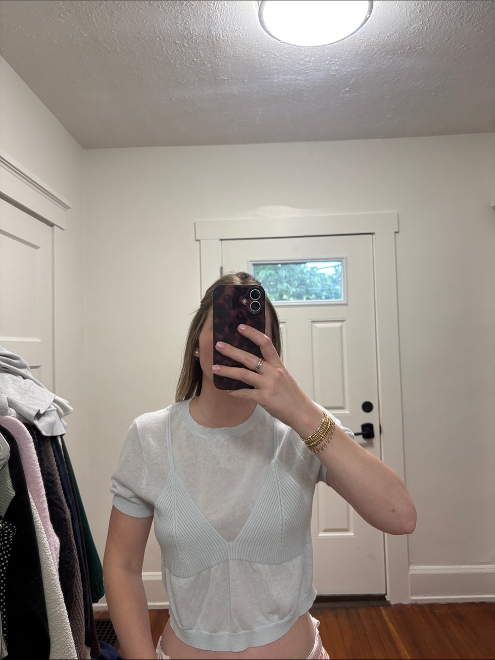 Target White Short Sleeve Sheer Knit Top